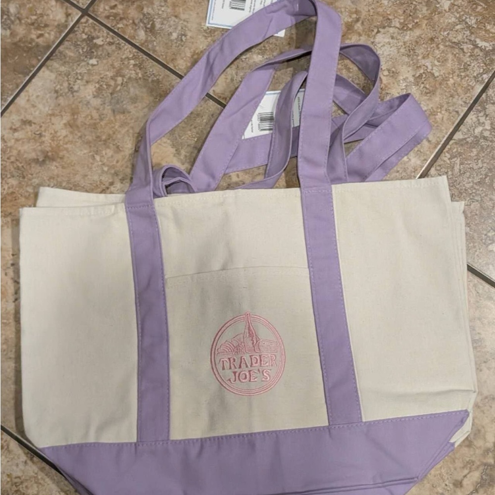 Trader Joe's Lavender & Cream Canvas Tote limited edition